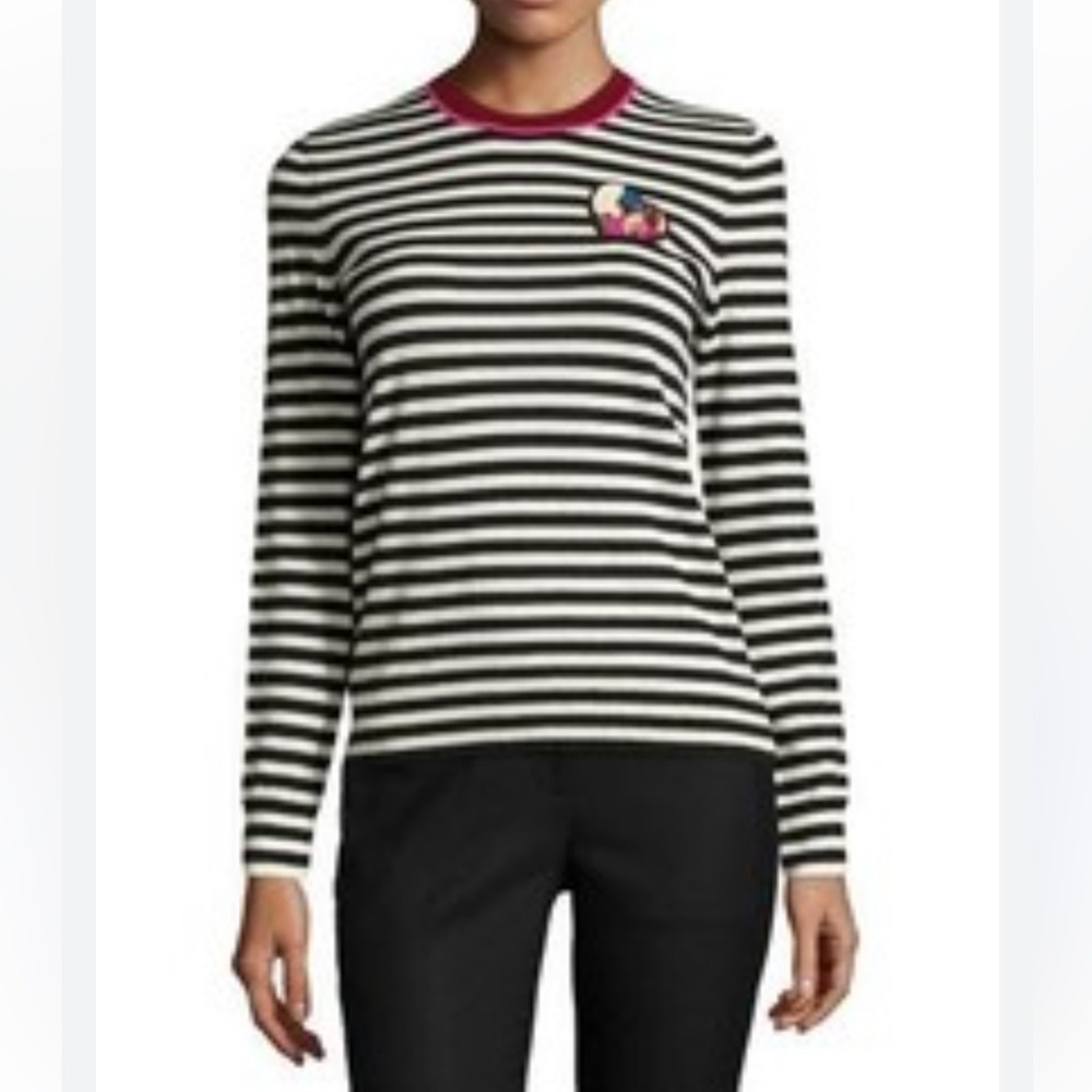 Tory Burch 100% Cashmere Heart Sequin Patch Sweater White Black Size L